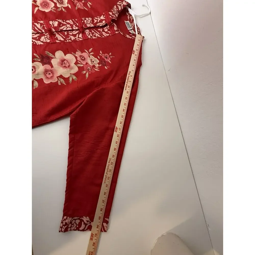 Vintage Chico's 3 XL Design Top Red Silk Mandarin Collar Asian Style Blouse